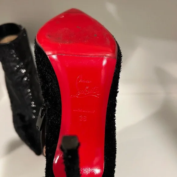 Christian Louboutin Black Velvet Ankle Booties, Kate